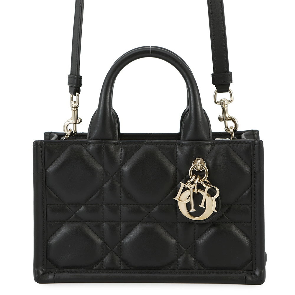 Dior Handbag Macro Cannage Book Tote Calf Leather Black Christian Bag - Picture 1 of 12